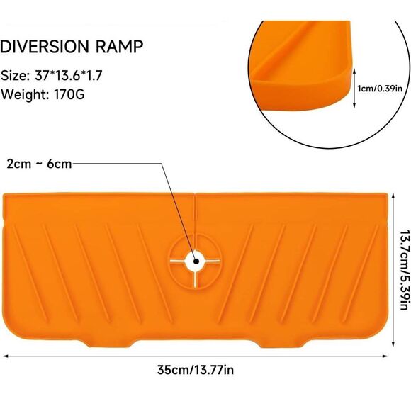 Silicone Faucet Water Splash Catcher Mat Orange 2 Pack - Picture 2 of 3